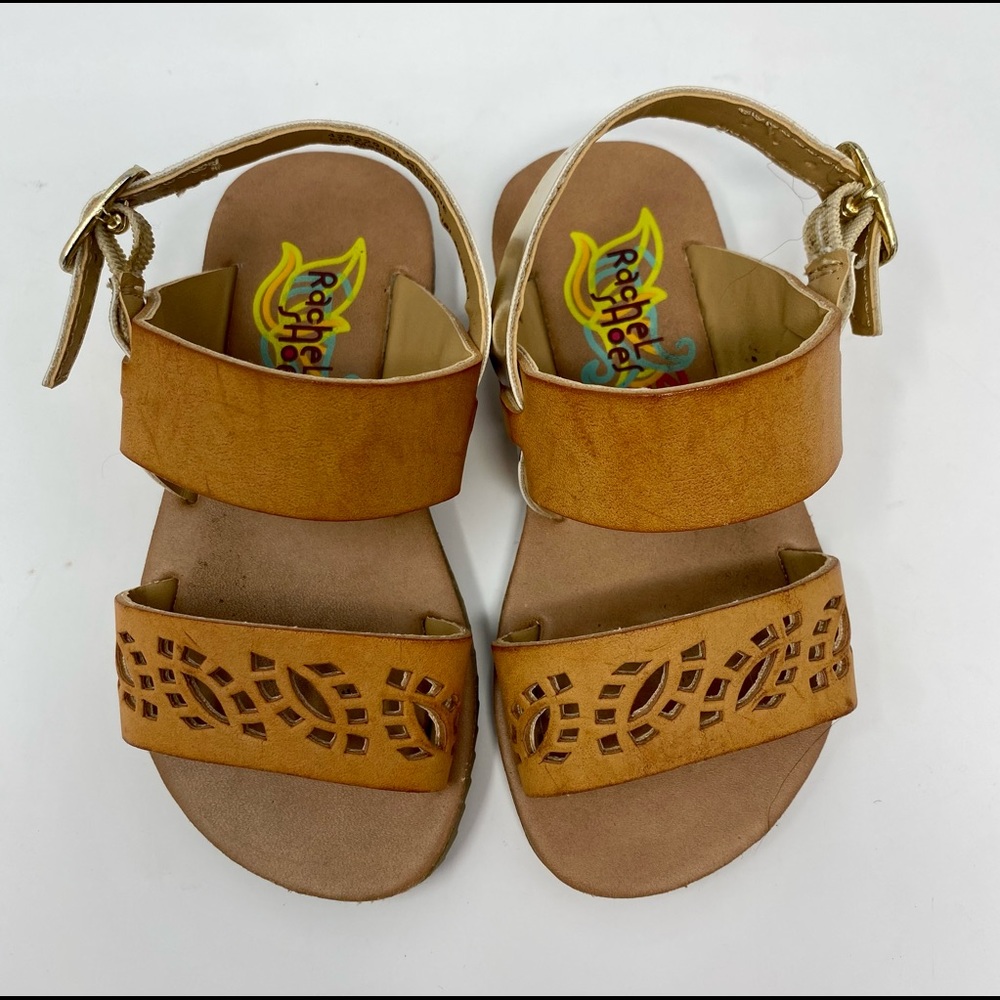 Rachel Shoes Laser Cut Brown Gold Girl’s Double Strap Sandals Size 6 T